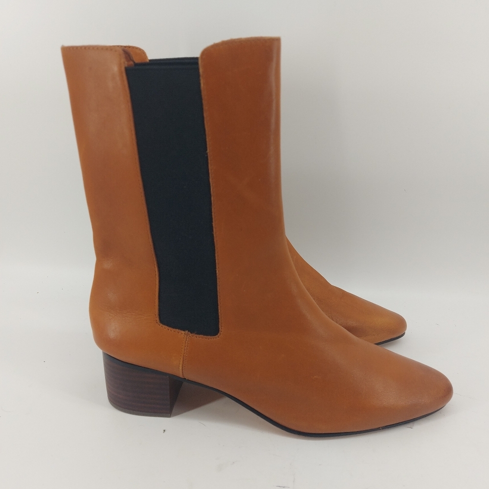 J. Crew Leather high-shaft stacked-heel boots Tan Size 10.5